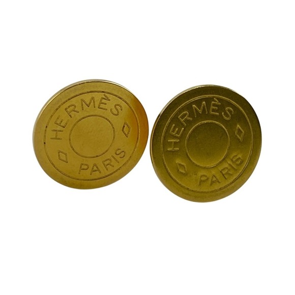 HERMES Serie Dangle Earrings, No Hole, Gold - Picture 1 of 8